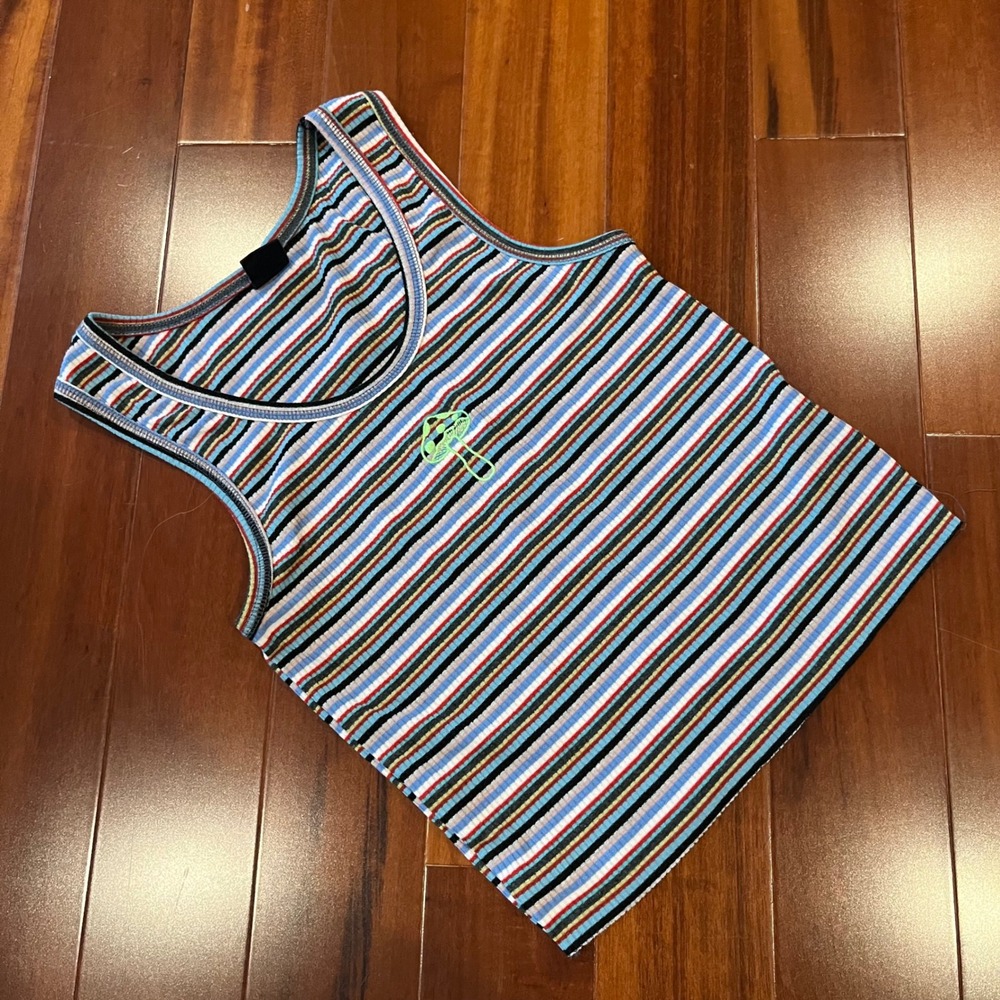Urban Outfitters Mushroom Tank Top Sleeveless‎ Stripe Embroidered Crop Y2K New